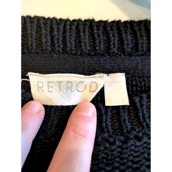 Retro’d Black Knit Sweater S Long Wide Sleeves Boxy Minimal Cropped Pullover - Picture 3 of 5